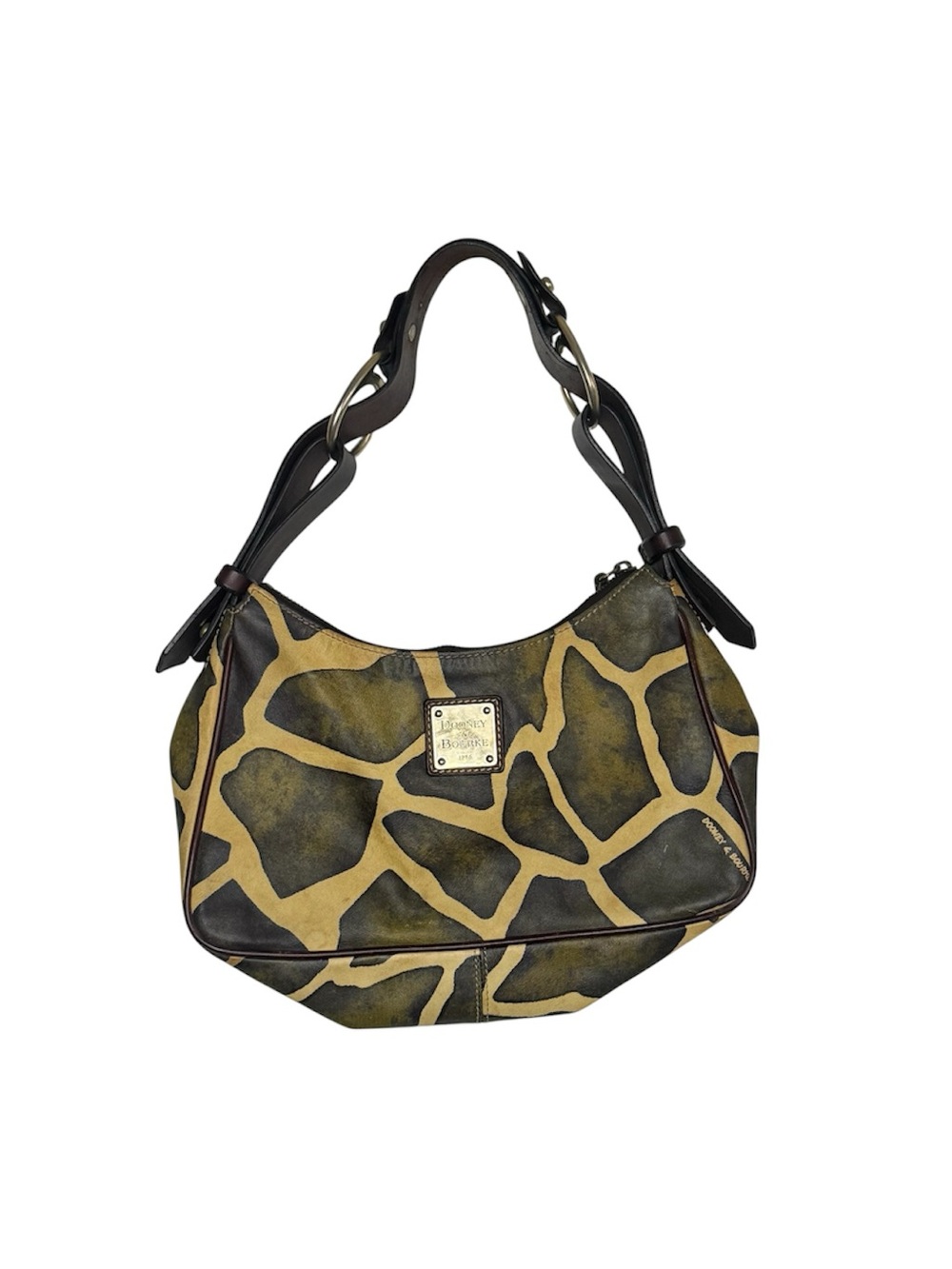 VTG Dooney & Bourke Giraffe Print Leather Shoulder Bag Hobo Y2k Animal Print